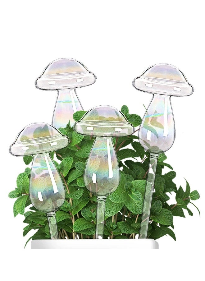 Mushroom Plant Watering Globes, Iridescent Self Watering Planter Insert, Glass Plant Watering Devices for Indoor and Outdoor Plants Accessories Watering Device Self 4 Pcs