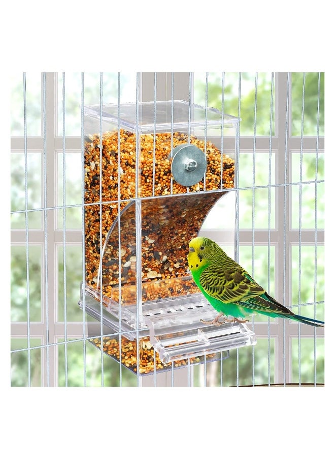 Parrot Automatic Feeder, No Mess Bird Feeder for Cage Parakeet Seed Food Container Acrylic Lovebirds Cage Accessories for Small Conures Budgies Canary Finches