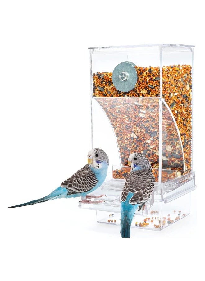 Parrot Automatic Feeder, No Mess Bird Feeder for Cage Parakeet Seed Food Container Acrylic Lovebirds Cage Accessories for Small Conures Budgies Canary Finches