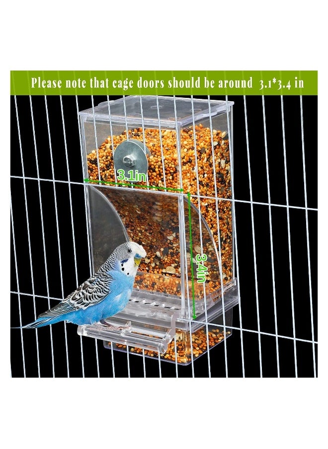 Parrot Automatic Feeder, No Mess Bird Feeder for Cage Parakeet Seed Food Container Acrylic Lovebirds Cage Accessories for Small Conures Budgies Canary Finches