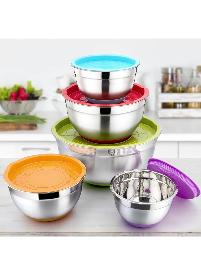 5-Piece Stainless Steel Serving Storage Bowls Set Silver