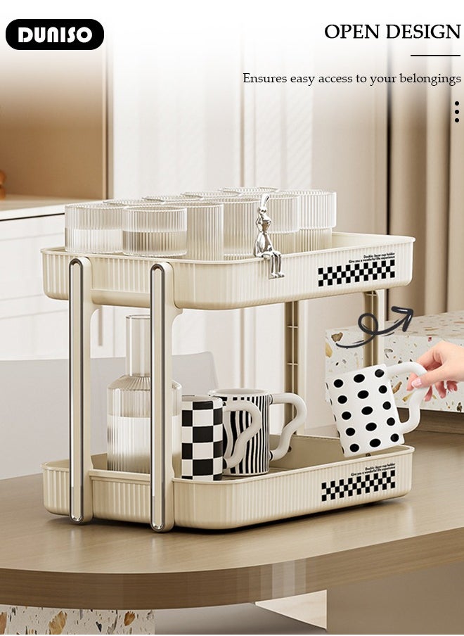 2-Tier Cups Mugs Drying Rack with Removable Drain Tray,Multi-Functional Storage Rack, Countertop Coffee Cup Organizer Shelf,Countertop Bathroom Organizer,Tray Holder for Home, Bathroom, Kitchen Glass cup and Food