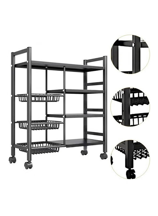 4-Story Mobile Kitchen Storage Cart With Three Mesh Baskets, Floor-To-Ceiling Vertical Storage Racks, Strong Load-Bearing Capacity, Rolling Shelves For Easy Movement, Black