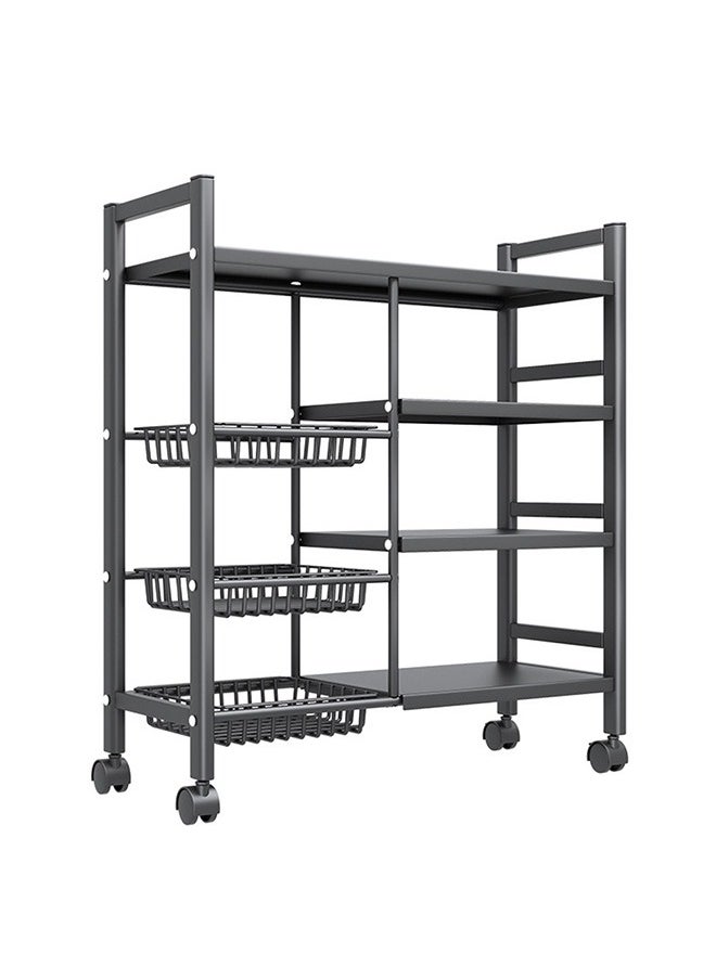 4-Story Mobile Kitchen Storage Cart With Three Mesh Baskets, Floor-To-Ceiling Vertical Storage Racks, Strong Load-Bearing Capacity, Rolling Shelves For Easy Movement, Black