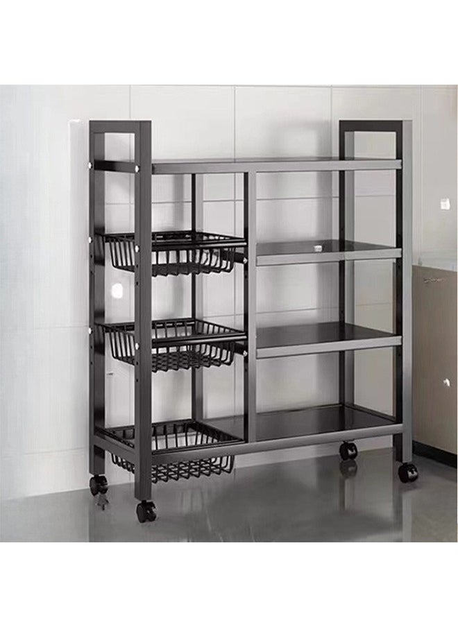 4-Story Mobile Kitchen Storage Cart With Three Mesh Baskets, Floor-To-Ceiling Vertical Storage Racks, Strong Load-Bearing Capacity, Rolling Shelves For Easy Movement, Black