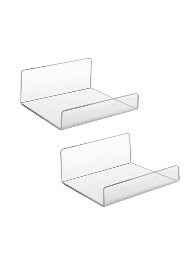 2Pcs Clear Acrylic Floating Shelf for Wall Mounted, Adhesive Hanging Shelves No Drill, Small Wall Display Shelf for Plant Pot, Speaker, Security Camera, Room Decor