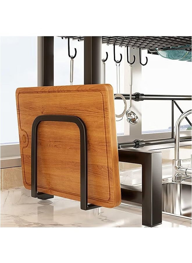 Double-Layer Kitchen Sink Rack, Retractable Design, Kitchen Counter Rack, Black