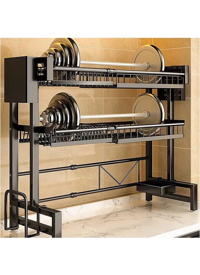 Double-Layer Kitchen Sink Rack, Retractable Design, Kitchen Counter Rack, Black