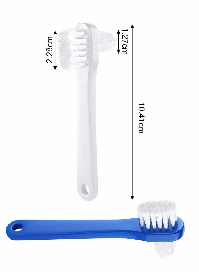 Denture Brush, Denture Dedicated Toothbrush, Dual Head Toothbrushes Hard Denture Cleaning Brush Multi-Layered Bristles Portable Denture Cleaning Tool 2 Colors