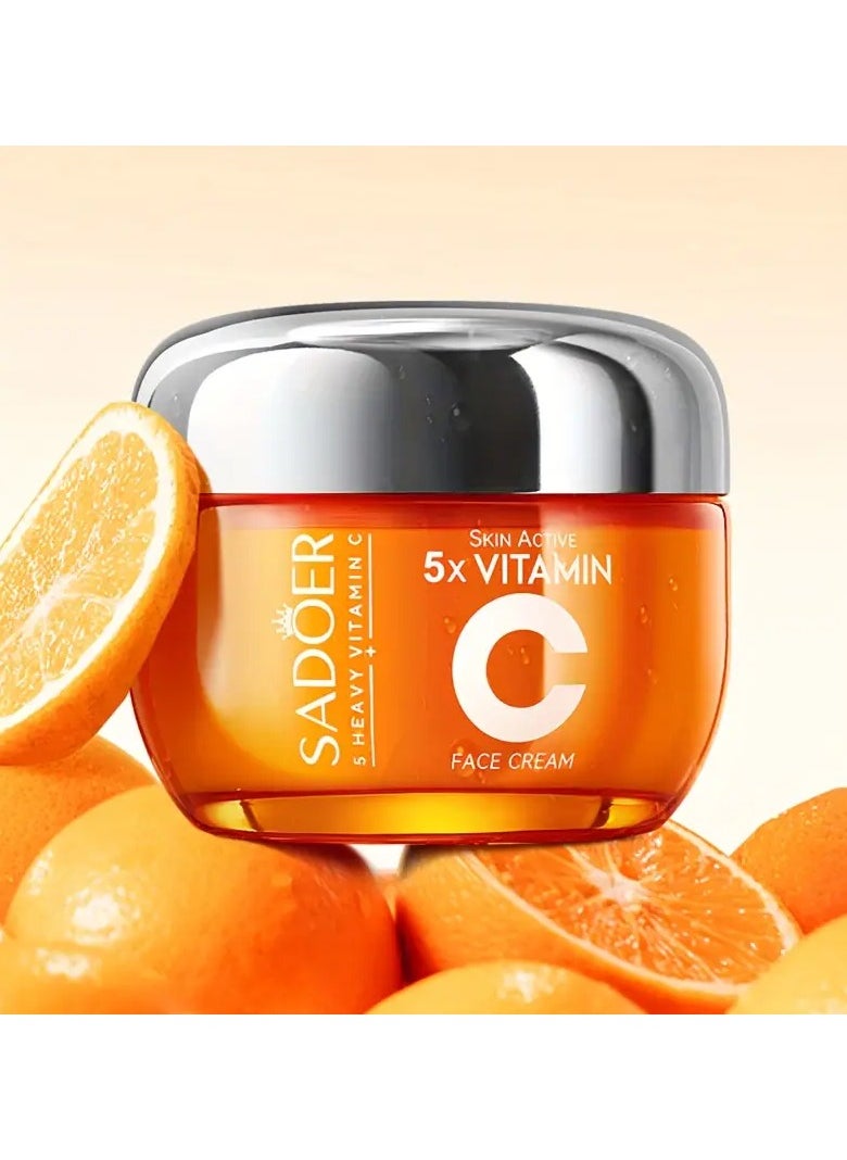 SADOER Vitamin C Face Cream - Hydrating Moisturizer for All Skin Types, Deep Nourishment with Glycerin, Hypoallergenic Formula for Firming & Elasticity Enhancement, Refreshing & Brightening Skin Care