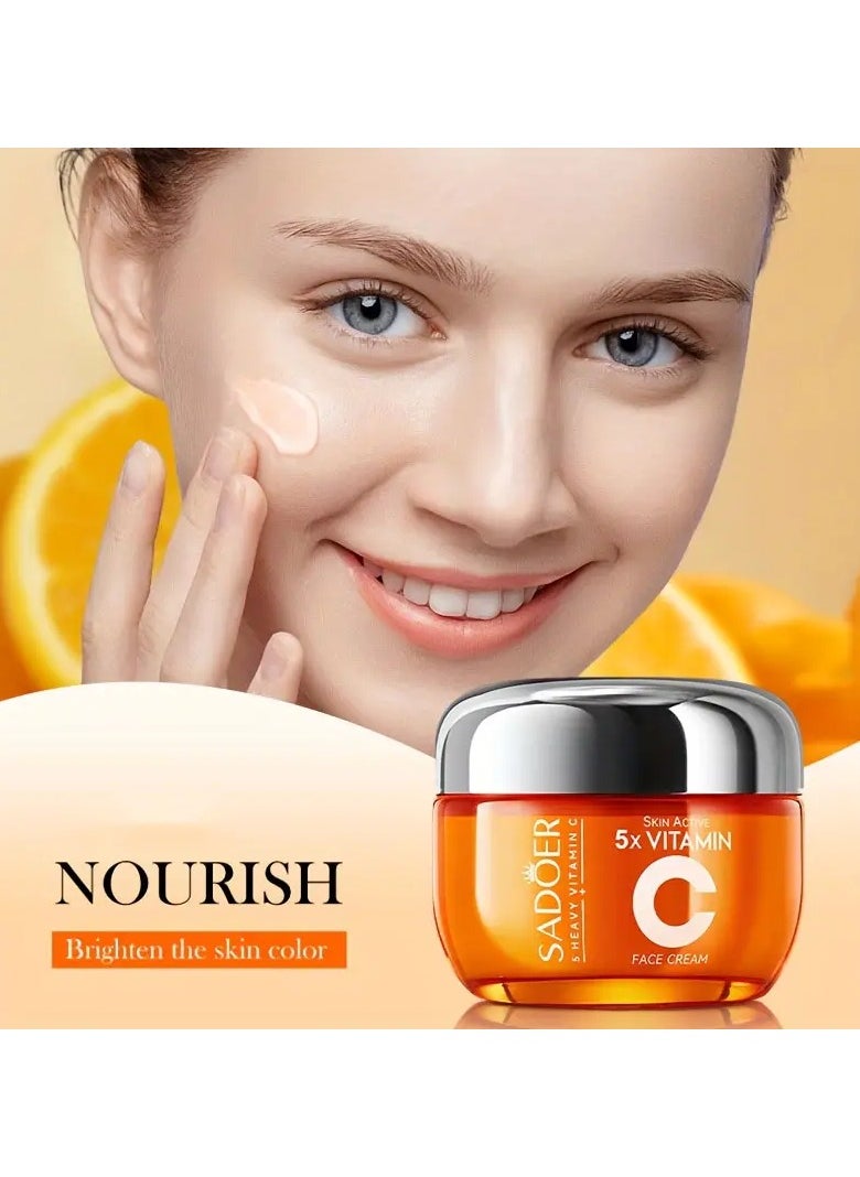 SADOER Vitamin C Face Cream - Hydrating Moisturizer for All Skin Types, Deep Nourishment with Glycerin, Hypoallergenic Formula for Firming & Elasticity Enhancement, Refreshing & Brightening Skin Care