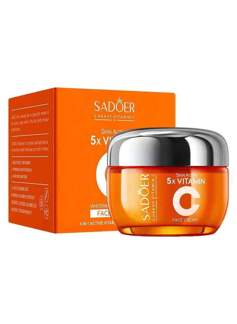 SADOER Vitamin C Face Cream - Hydrating Moisturizer for All Skin Types, Deep Nourishment with Glycerin, Hypoallergenic Formula for Firming & Elasticity Enhancement, Refreshing & Brightening Skin Care