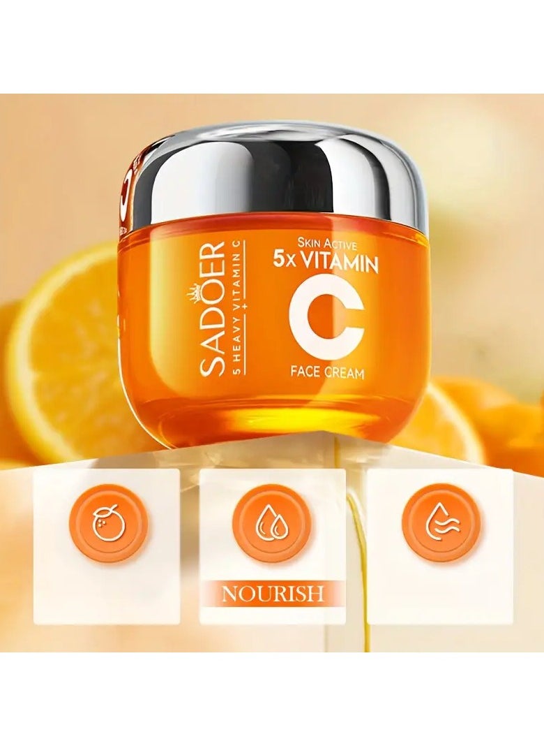 SADOER Vitamin C Face Cream - Hydrating Moisturizer for All Skin Types, Deep Nourishment with Glycerin, Hypoallergenic Formula for Firming & Elasticity Enhancement, Refreshing & Brightening Skin Care