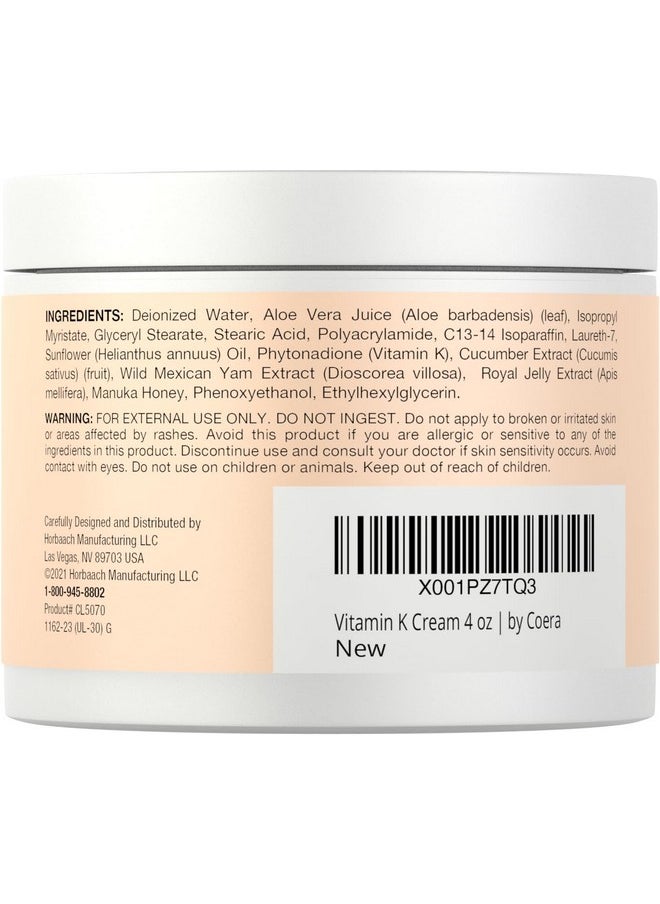 Vitamin K Cream 4 Oz | Premium Formula For Bruises, Spider Veins, Dark Circles, Broken Capillaries, Eyes, And Face | Paraben And Sls Free