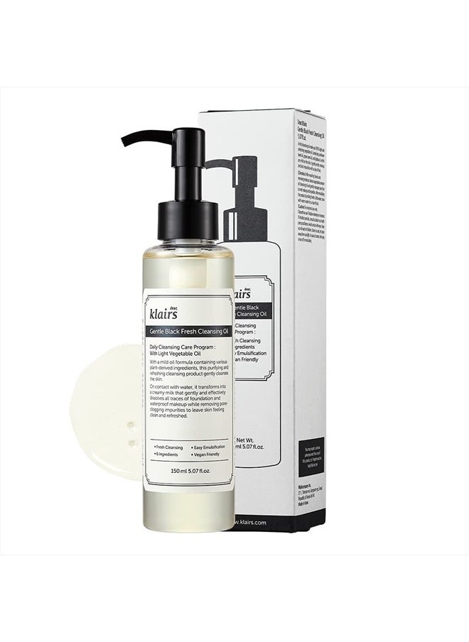 ] Gentle Black Fresh Cleansing Oil, a light and spreadable texture, only 6 ingredients (5.07 Fl Oz)