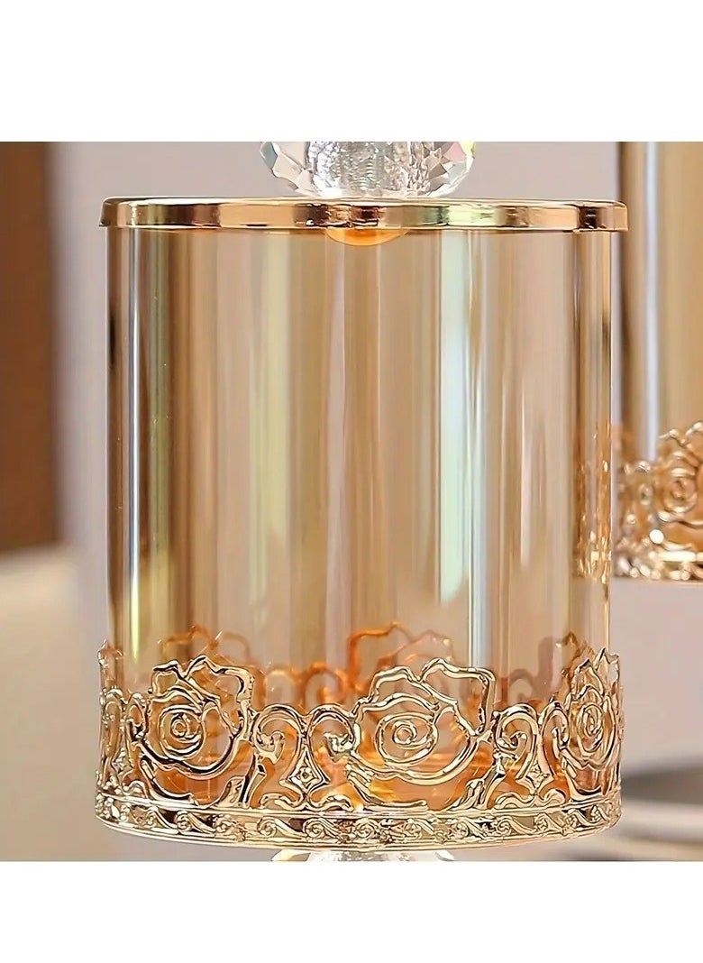 1pc LDQ Elegant Glass Candy Container with Polished Metal Lid, Decorative Plant-Themed Design - Ideal for Seasonal Decorations & Home Organization, Perfect Gift for Easter, Valentine's, St. Patrick's, Ramadan, Christmas