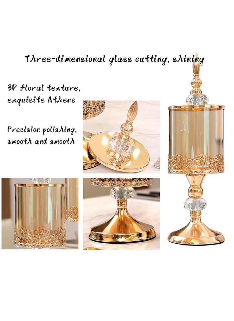 1pc LDQ Elegant Glass Candy Container with Polished Metal Lid, Decorative Plant-Themed Design - Ideal for Seasonal Decorations & Home Organization, Perfect Gift for Easter, Valentine's, St. Patrick's, Ramadan, Christmas