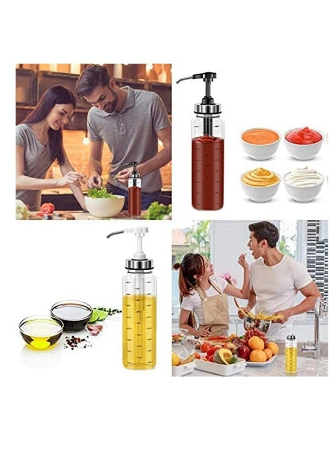 Glass Squeeze Bottles 3 Pack 17 OZ No Drip Condiment Bottle Squeeze for Ketchup Salad Dressing Honey Oil Presser Sticky Sauce Squeeze Bottle for Kitchen and BBQ