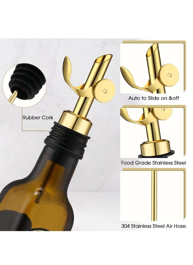 Pourer Spouts Stainless Steel Coffee Syrup Dispenser Elegant & Classy Olive Oil Bottles for Kitchen Cooking Oil Dispenser Container Cruet with Pourer Spout - 6pcs Gold