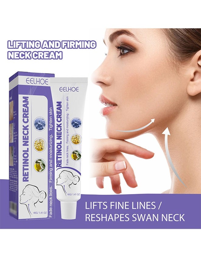 Retinol Neck Cream Fade Neck Lines, Firming and Moisturizing Brighten Skin Neck Massage, Reshape Swan Neck-40g