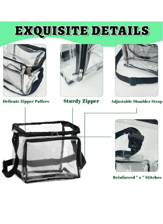 2 Pack Clear Lunch Bag, Clear Tote Bag with Adjustment Shouder Strap, Plastic See Through Stadium Bag for Women and Men, Work, School, Picnic, Travel (12.4x10.5x2.1 in)