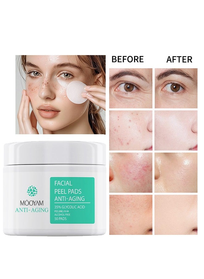 Anti-Aging Facial Peel Pads Anti-Aging, 35% Glycolic Acid , Peeling/AHA Alcohol-Free, Acne Treatment Pads, Anti-aging,Exfoliating Chemical Peel Pad, Acne Control Pads for Pimple Breakout, Clear Skin, 50 Pads