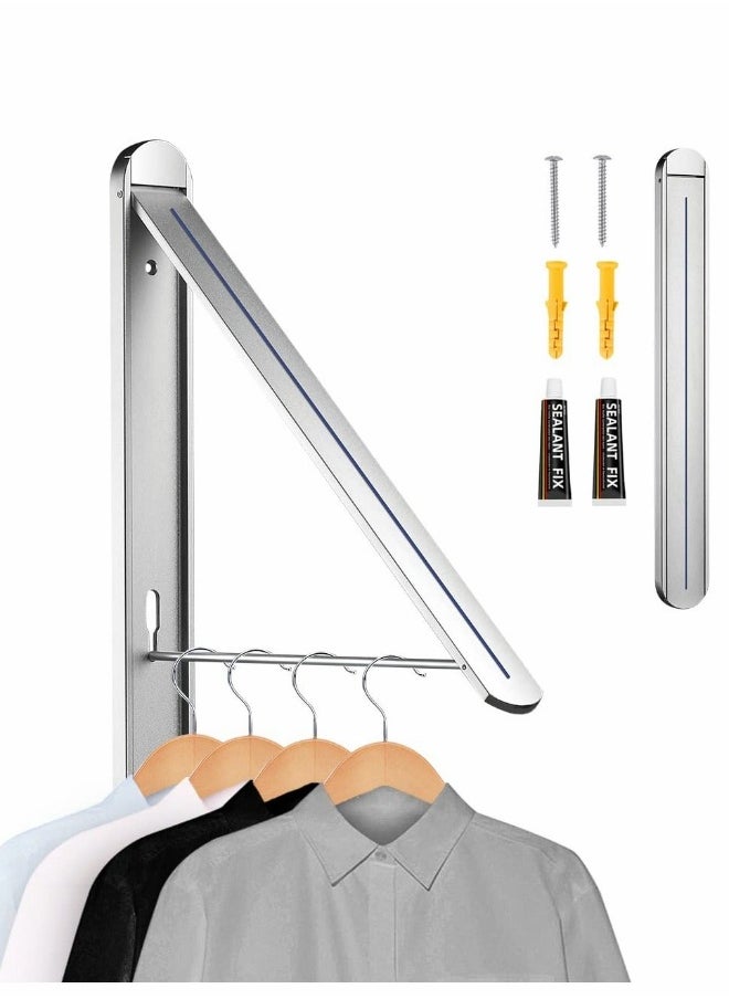 Retractable Clothes Rack, Stealth Clothes Drying Hangers , Wall Mounted Folding Clothes Hanger Drying Rack for Laundry Room Closet Storage Organization (Sliver)