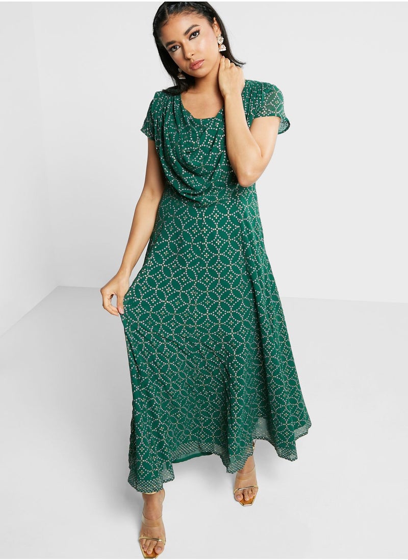 Bandhani Print Cowl Neck Kurti