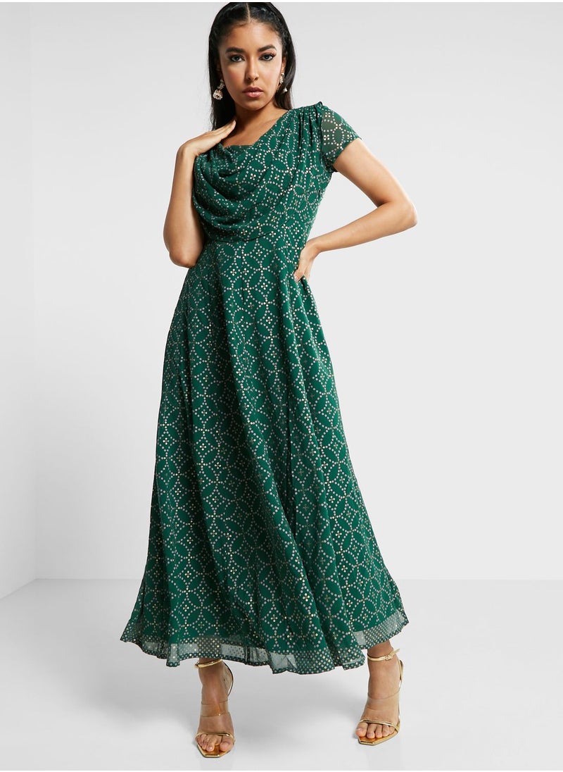 Bandhani Print Cowl Neck Kurti