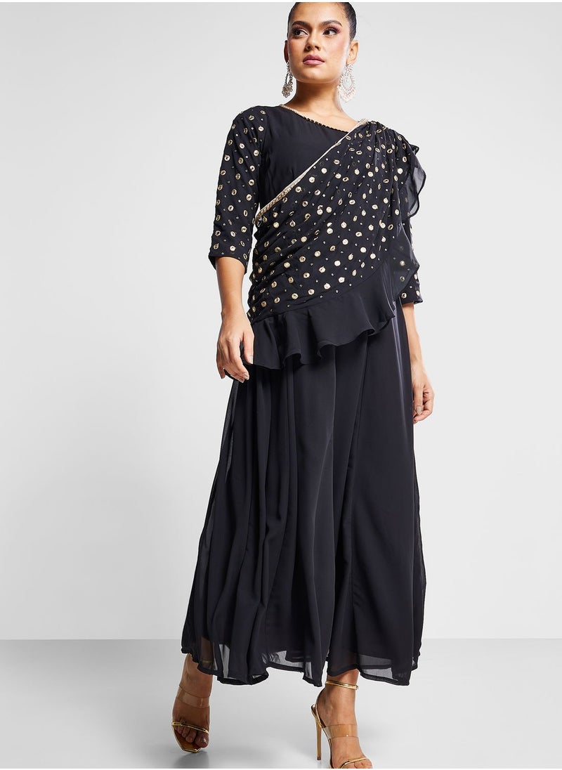 Mirror Tiered Kurti With Attached Dupatta