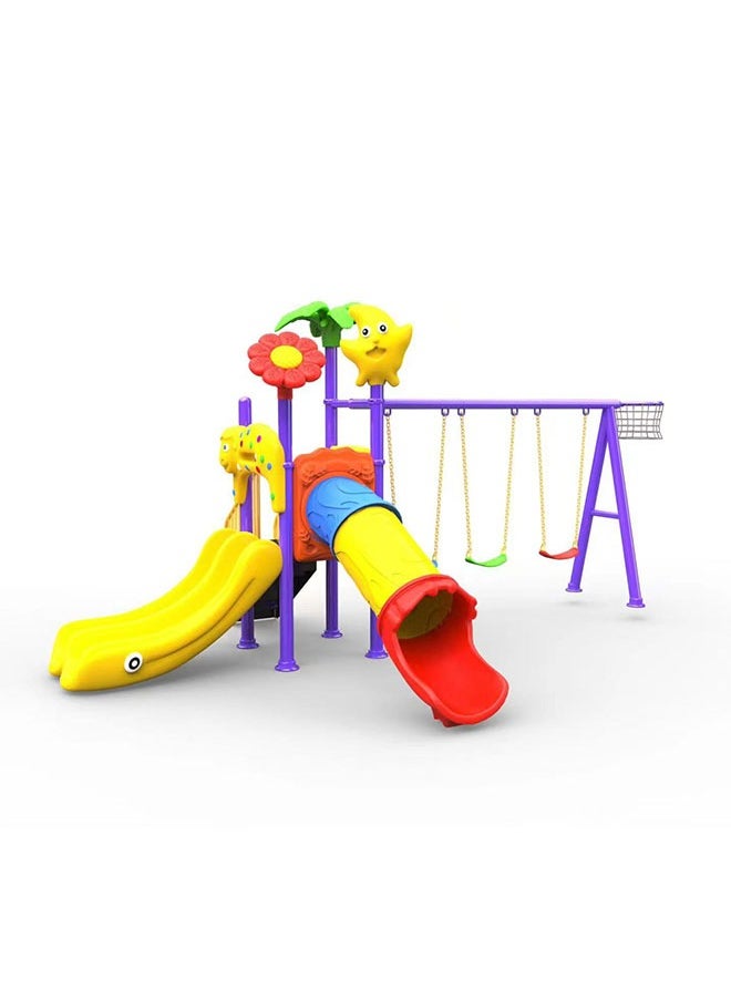 Outdoor Play Equipment Kids Plastic Playground Swing And Slide For Theme Park