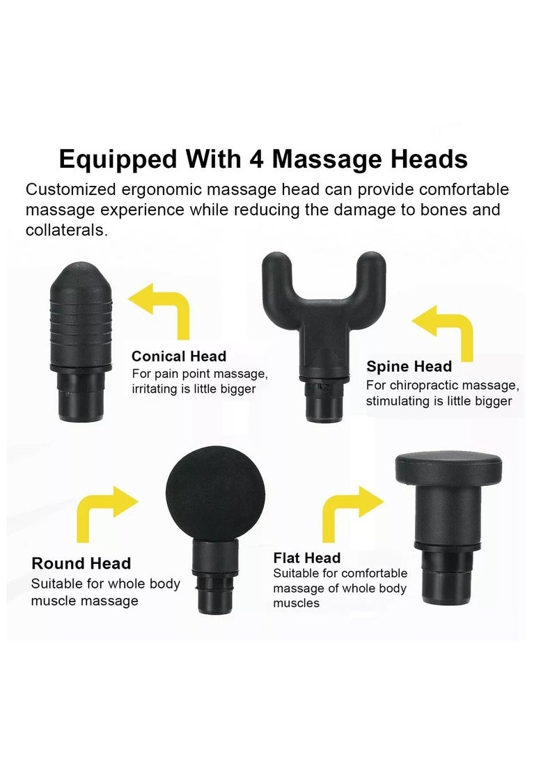 Fascia Massager Gun Massage and Relaxation Gun with 4 Interchangeable Head Handy Massage Gun Electric Hand Massager Fascia Gun for Neck Back Legs Body Portable Massage Gun for Muscle Pain Relief Massage Gun Percussion Massager Deep Tissue Muscle Vibrating Relaxing with 4 heads