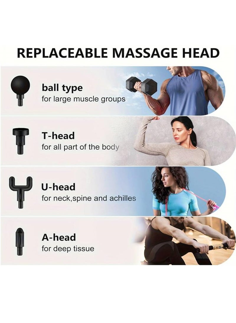 Fascia Massager Gun Massage and Relaxation Gun with 4 Interchangeable Head Handy Massage Gun Electric Hand Massager Fascia Gun for Neck Back Legs Body Portable Massage Gun for Muscle Pain Relief Massage Gun Percussion Massager Deep Tissue Muscle Vibrating Relaxing with 4 heads