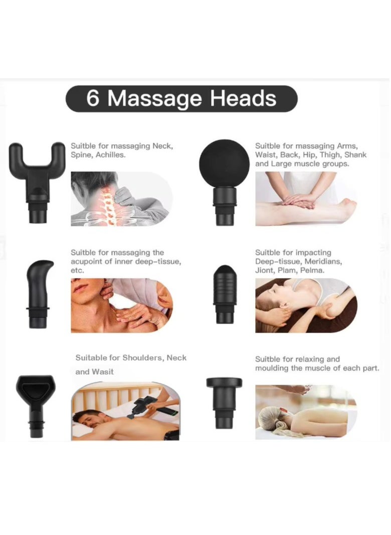 Deep Tissue Percussion Massage Gun – 30 Speeds, 6 Heads, LCD Screen, 10-Min Auto-Off Protection, with Carry Case – For Pain Relief & Muscle Recovery