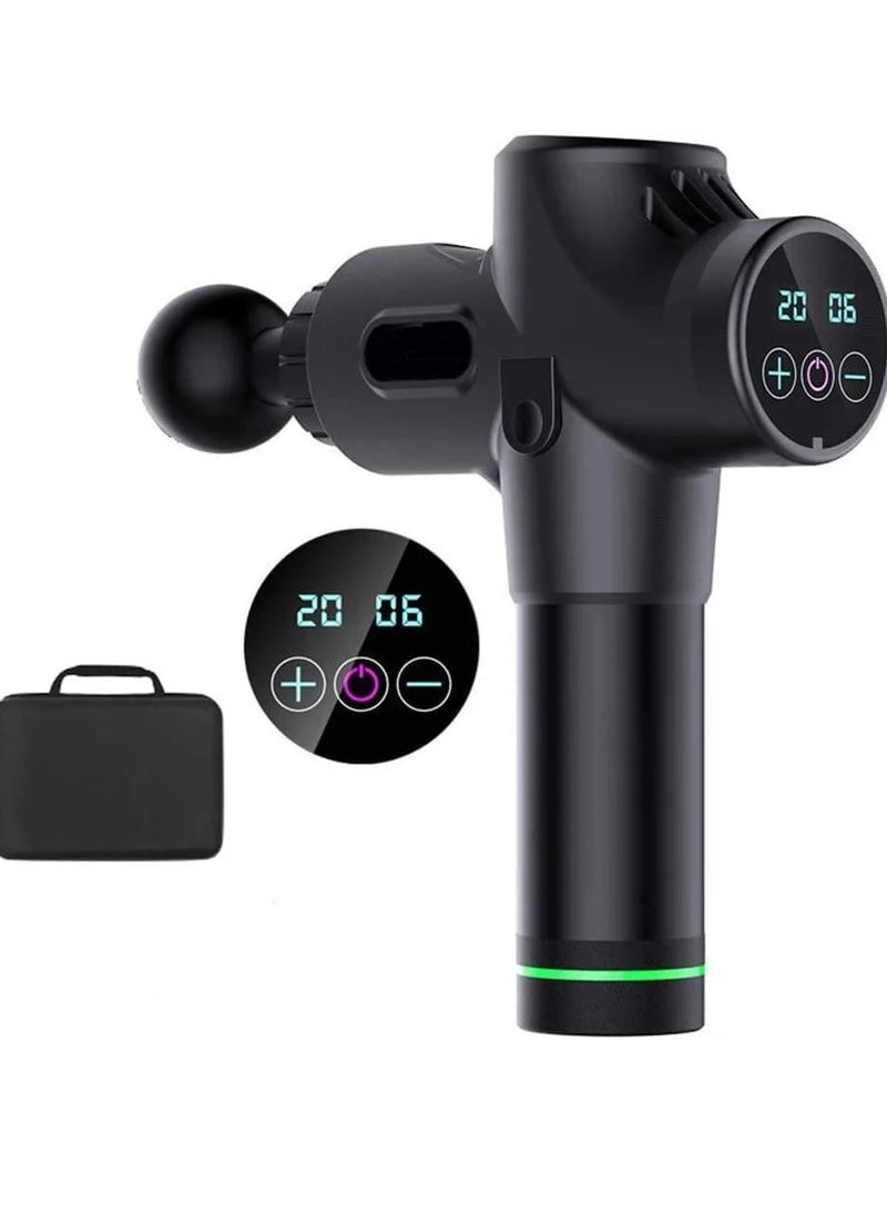 Deep Tissue Percussion Massage Gun – 30 Speeds, 6 Heads, LCD Screen, 10-Min Auto-Off Protection, with Carry Case – For Pain Relief & Muscle Recovery