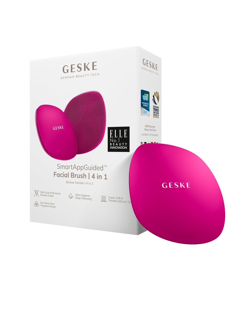 GESKE SmartAppGuided™ Facial Brush | 4 in 1 | Professional Facial Cleansing Brush | Skin Cleansing Silicone Facial Brush | Routine Skincare | Gentle Cleansing | Facial Cleanser