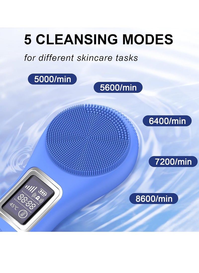Silicone Face Scrubber Electric Facial Gentle Cleaning Brush, Waterproof Rechargeable Deep Cleaning Brush Cleanser Massager with LCD Screen Men & Women Gifts