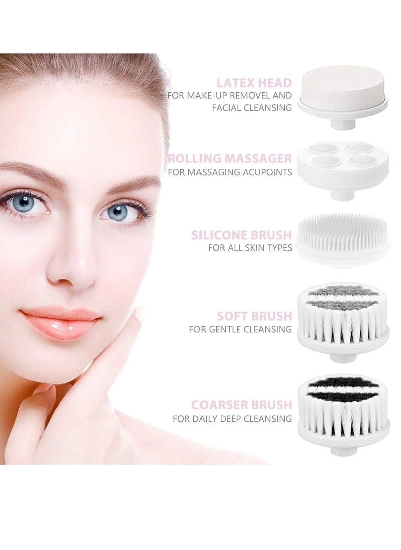 Waterproof Facial Cleansing Spin Brush Set with 5 Exfoliating Brush Heads - Electric Face Scrubber Cleanser Brush by CLSEVXY - Face Brush for Gentle Exfoliation and Deep Scrubbing
