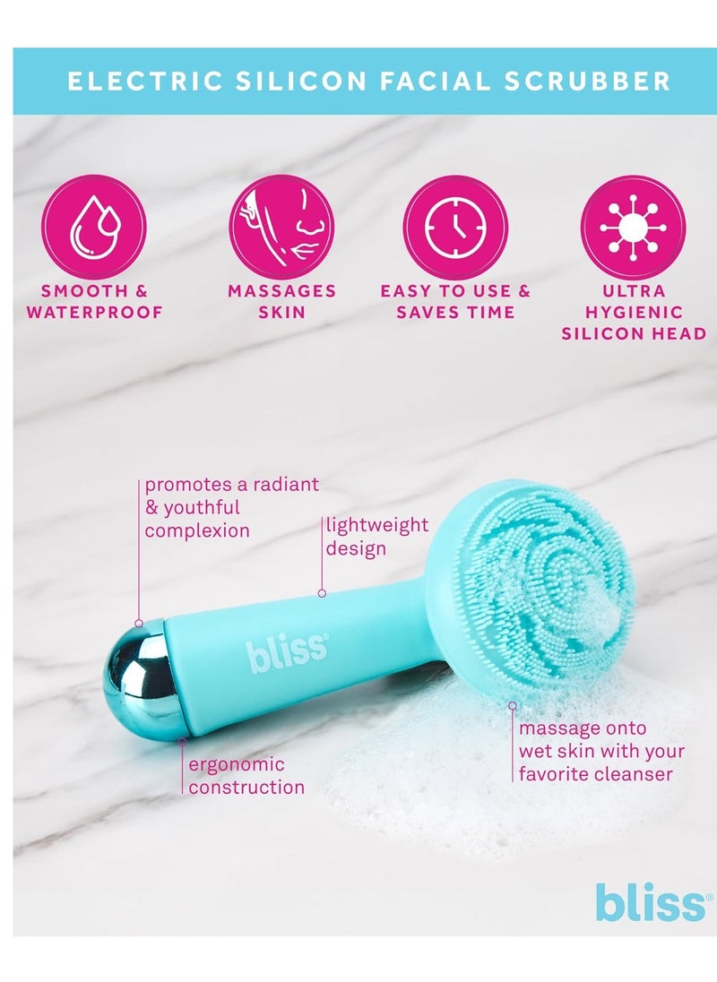 Bliss Facial Cleansing Brush - Electric Silicone Face Scrubber - Facial Massaging and Rejuvenating Skin Scrubber with 4 Modes, Size, Light Blue