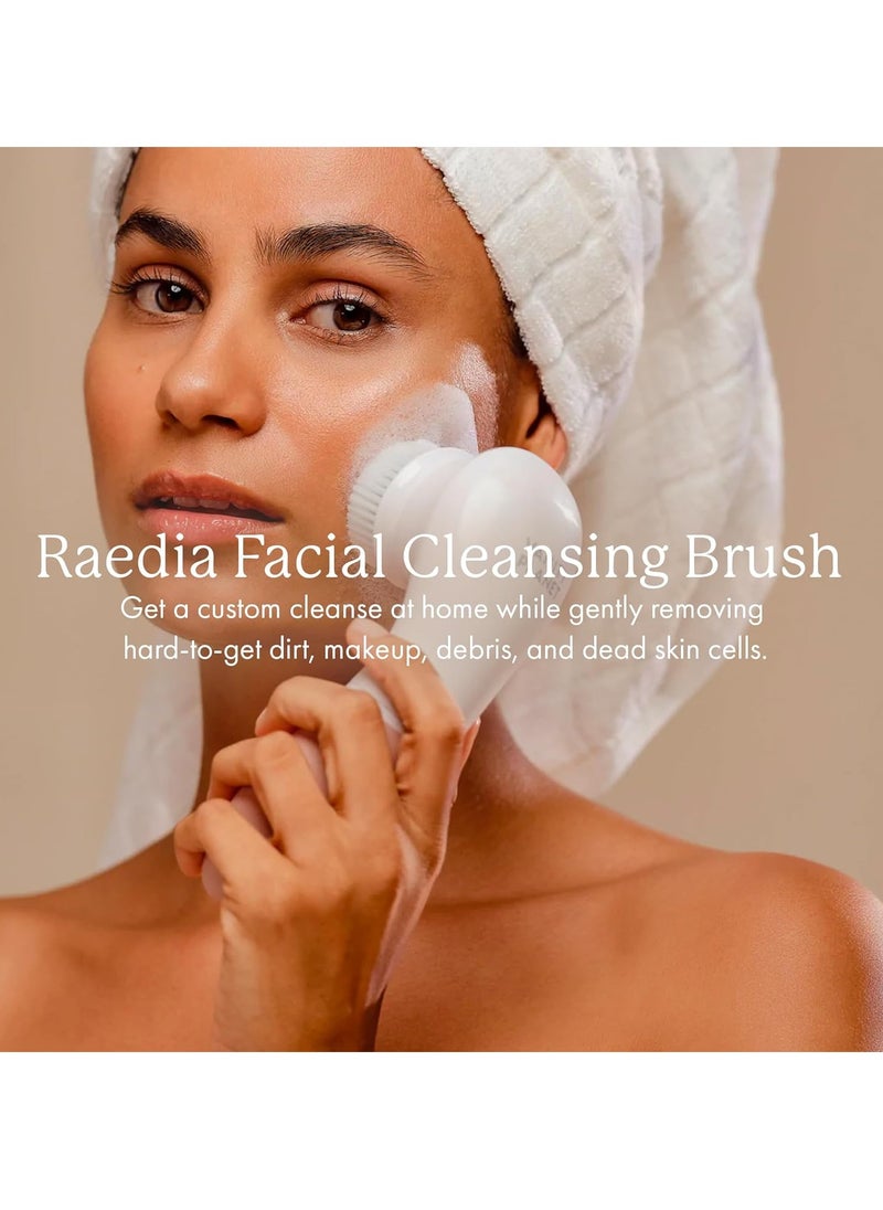 Raedia Handheld Facial Cleansing Brush with 4 Interchangeable Brush Heads by Vanity Planet - Lightweight Daily Cleansing Brush for Glowing Skin - Water Resistant Face Exfoliator - Warm Grey