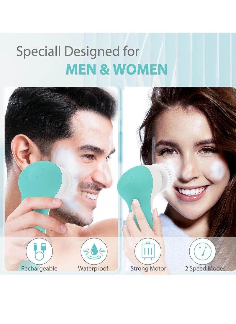 Rechargeable Facial Cleansing Spin Brush Set with 4 Exfoliating Brush Heads - Complete Face Spa System by CLSEVXY - Waterproof Face Scrubber for Gentle Exfoliation and Deep Scrubbing