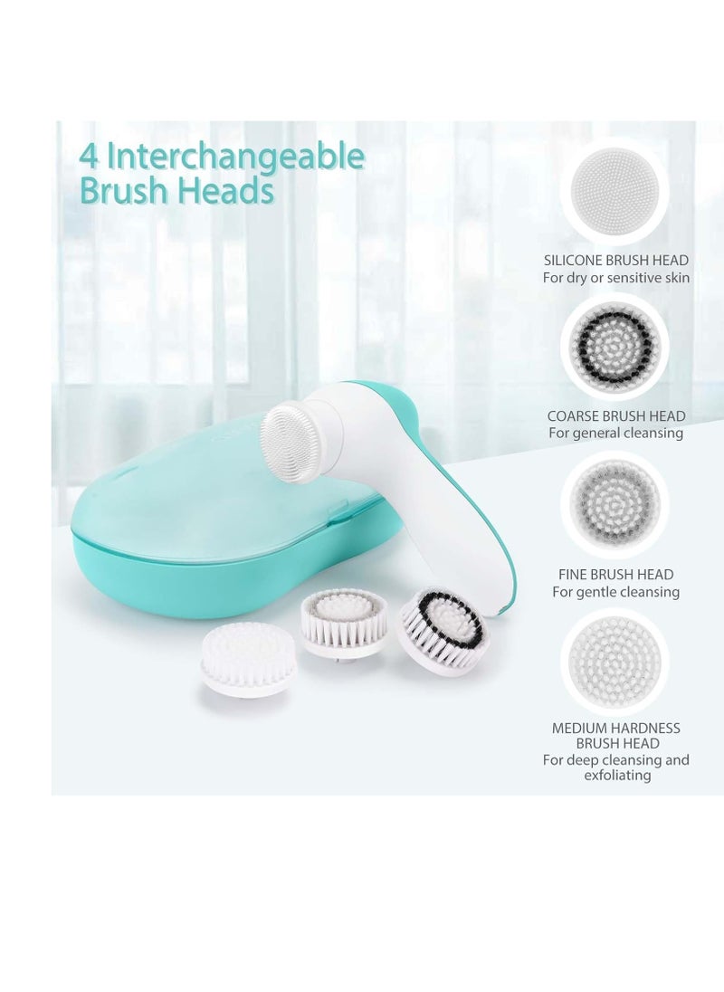 Rechargeable Facial Cleansing Spin Brush Set with 4 Exfoliating Brush Heads - Complete Face Spa System by CLSEVXY - Waterproof Face Scrubber for Gentle Exfoliation and Deep Scrubbing
