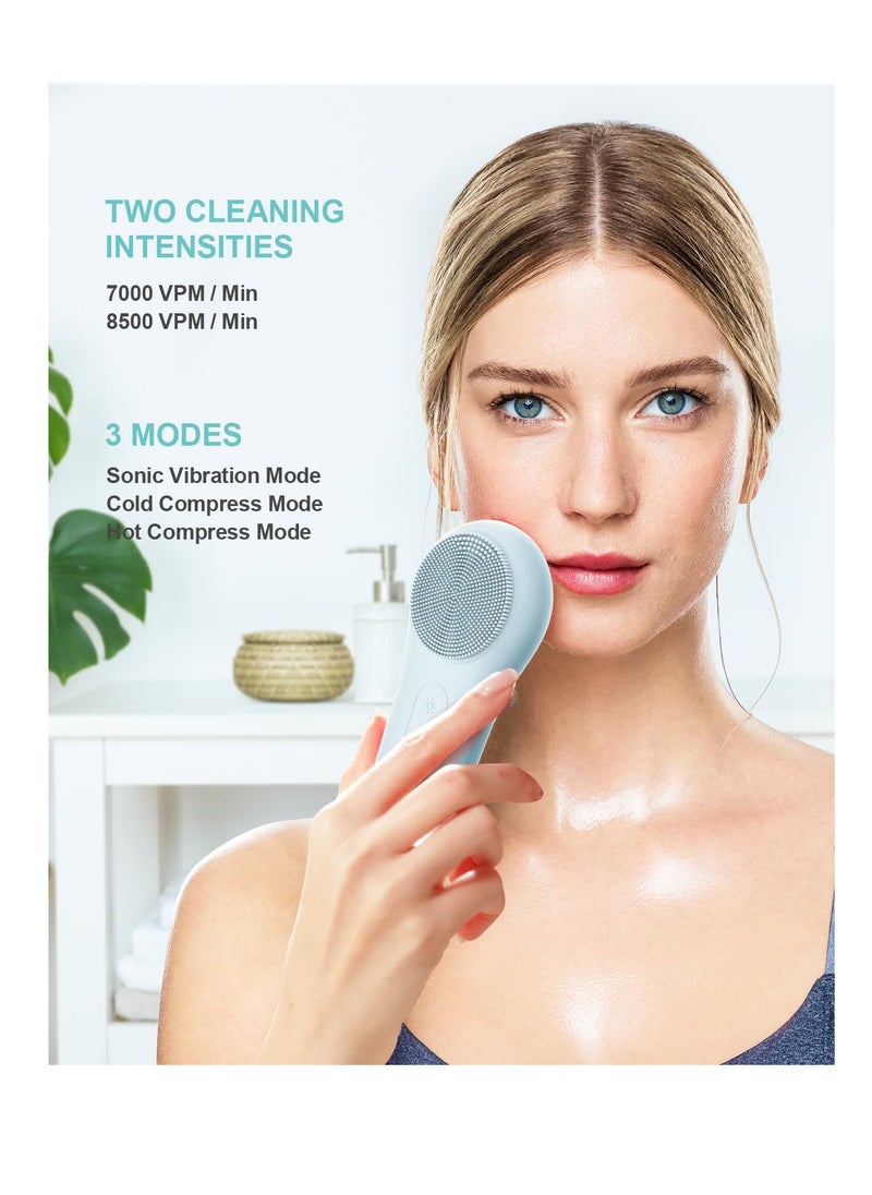 EZBASICS Facial Cleansing Brush face Scrubber Waterproof Face Scrub Brush for Men & Women Rechargeable Face Brushes for Facial Electric Silicone Face Scrubber Cleanser Brush 1 Pack+3 Modes Light Grey