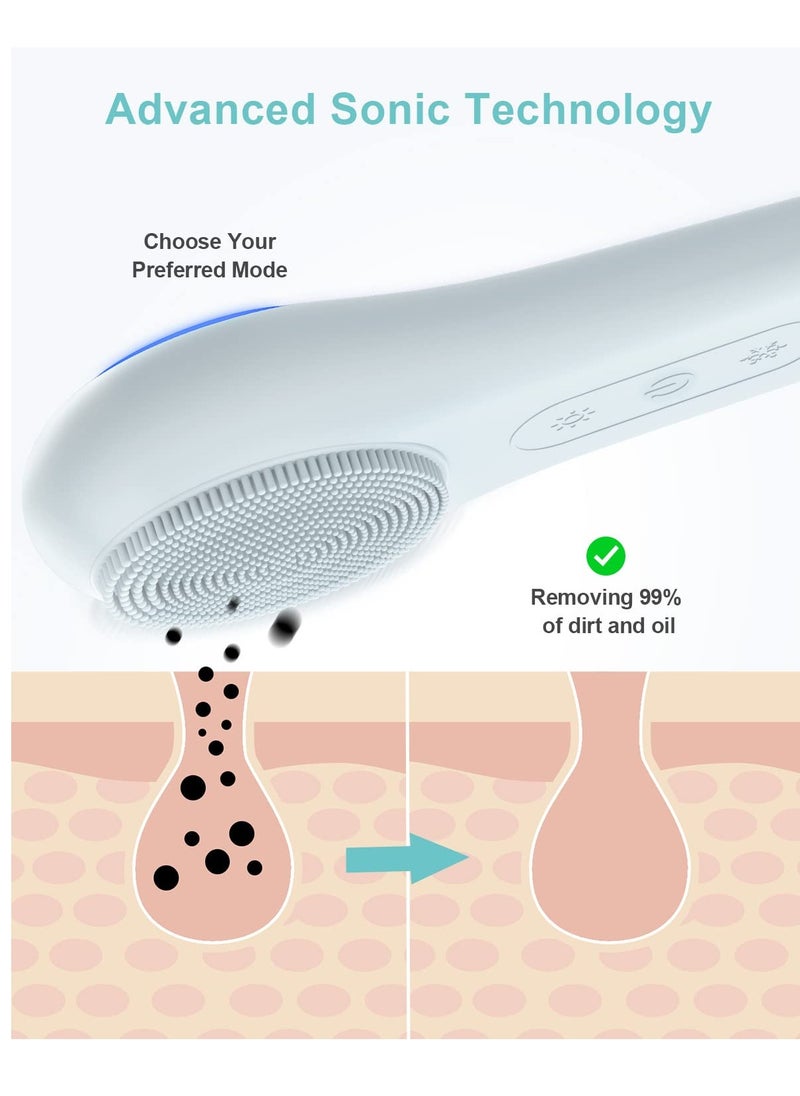 EZBASICS Facial Cleansing Brush face Scrubber Waterproof Face Scrub Brush for Men & Women Rechargeable Face Brushes for Facial Electric Silicone Face Scrubber Cleanser Brush 1 Pack+3 Modes Light Grey