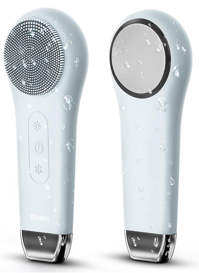 EZBASICS Facial Cleansing Brush face Scrubber Waterproof Face Scrub Brush for Men & Women Rechargeable Face Brushes for Facial Electric Silicone Face Scrubber Cleanser Brush 1 Pack+3 Modes Light Grey