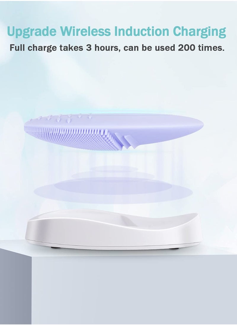 EZBASICS Facial Cleansing Brush Made with Ultra Hygienic Soft Silicone, Waterproof Sonic Vibrating Face Brush for Deep Cleansing, Gentle Massaging, Inductive Charging (Violet)1 Pack+5 Speed Settings