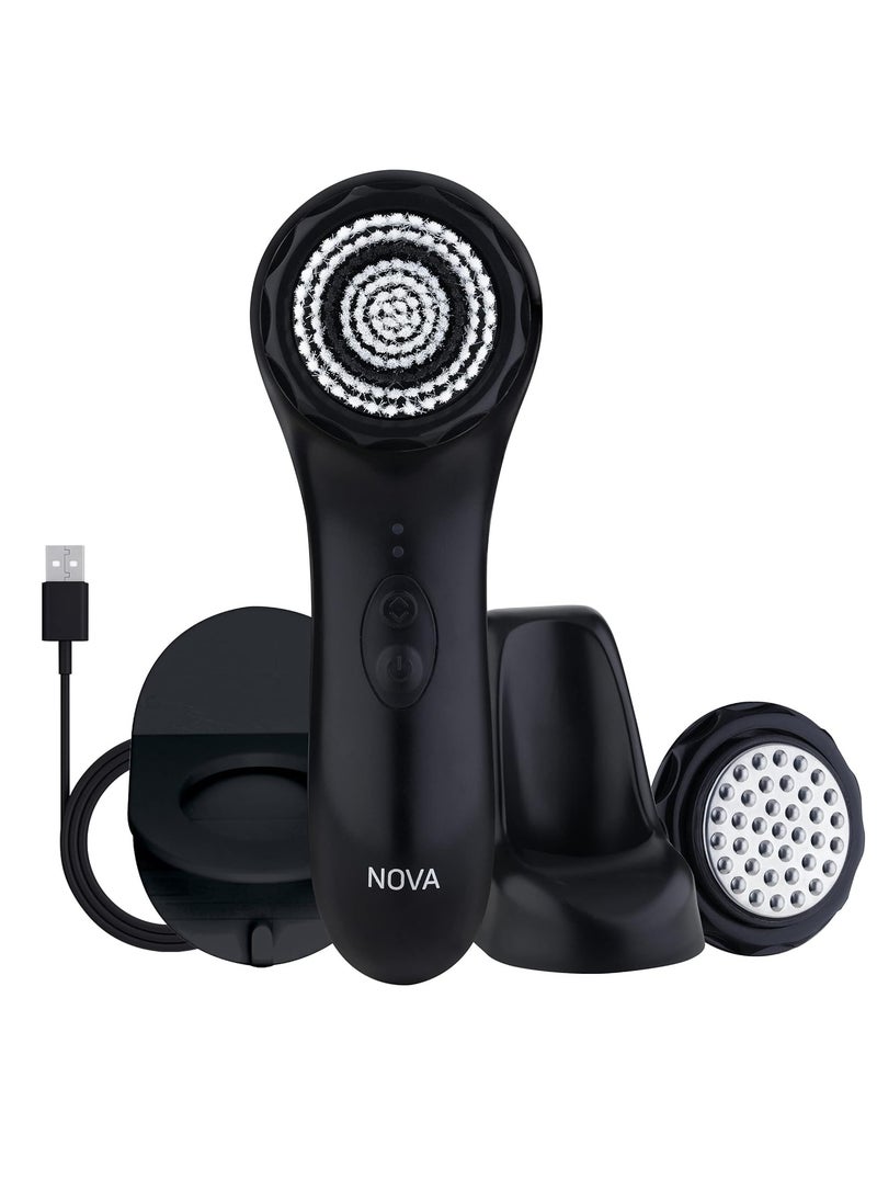 Spa Sciences - NOVA - Sonic Cleansing Brush with Bristles & Infusion System – Anti-Aging Facial Exfoliating, Waterproof, and USB Rechargeable