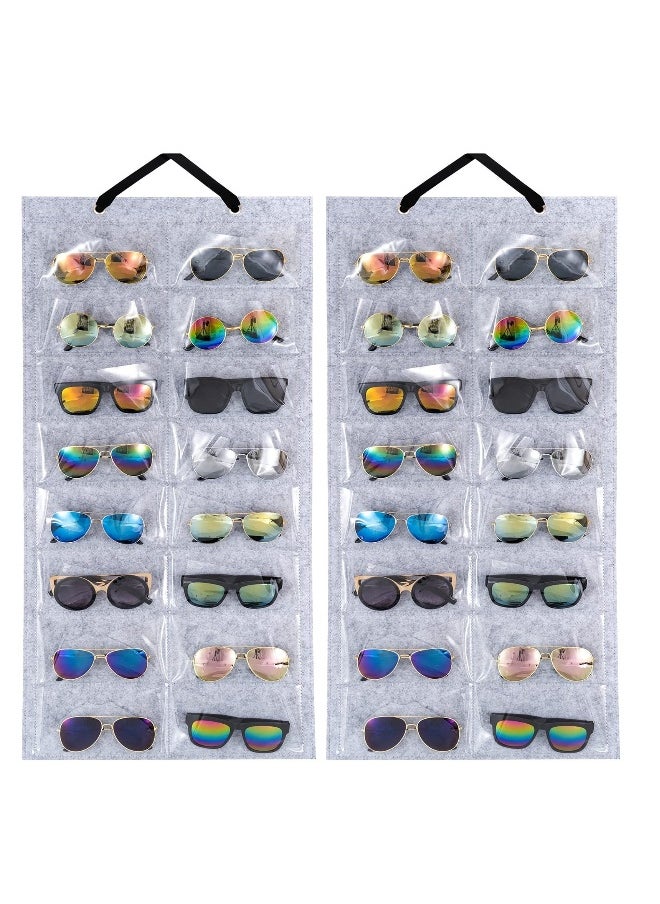 Sunglasses Organizer, Sunglasses Storage Bag, Hanging Sunglass Holder, Hanging Dust Proof Wall Pocket Glasses Organizer, 16 Felt Slots Double Sided Sunglass Organizer Holder 2 Pack