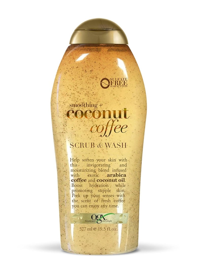 Smoothing Coconut Coffee Exfoliating Body Scrub with Arabica Coffee and Coconut Oil Moisturizing Body Wash for Dry Skin Paraben Free with Sulfate Free Surfactants 19.5 Fl Oz