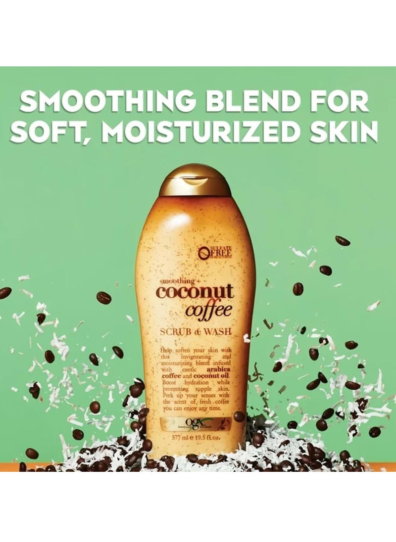 Smoothing Coconut Coffee Exfoliating Body Scrub with Arabica Coffee and Coconut Oil Moisturizing Body Wash for Dry Skin Paraben Free with Sulfate Free Surfactants 19.5 Fl Oz